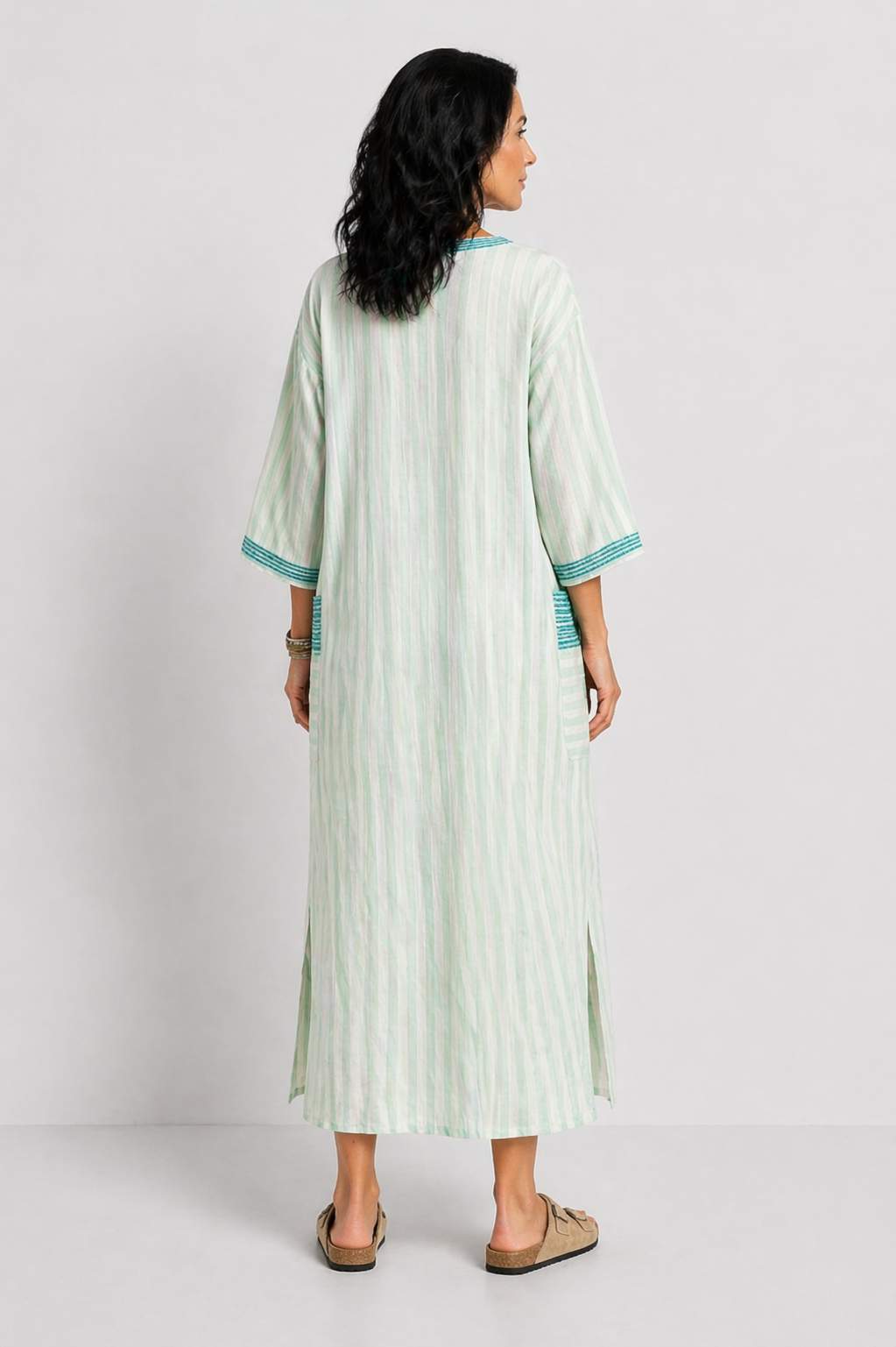 TERESA | VESTIDO MIDI DE RAYAS CON ESCOTE EN V