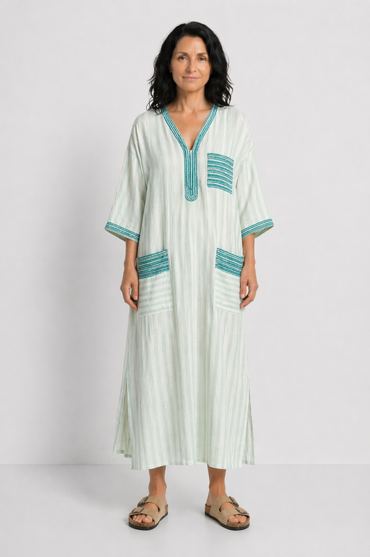 TERESA | VESTIDO MIDI DE RAYAS CON ESCOTE EN V