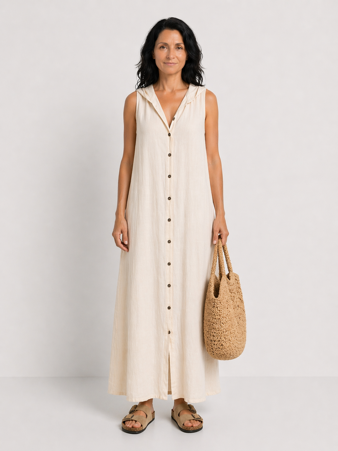 INÉS | VESTIDO MAXI SIN MANGAS CON CAPUCHA