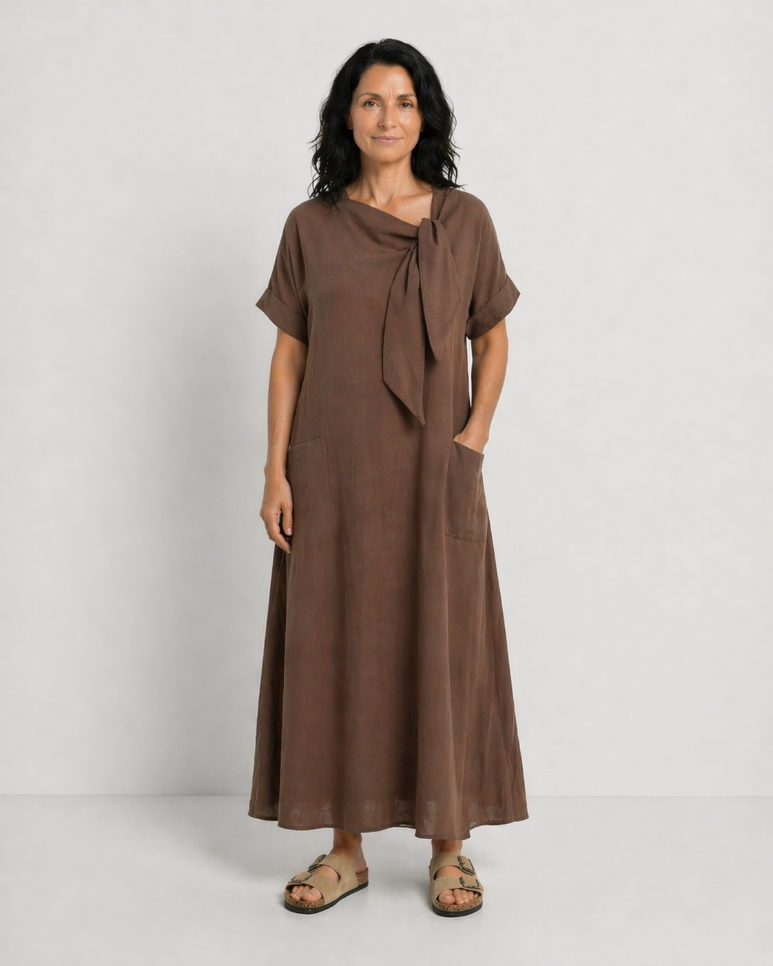 ESTELA | VESTIDO MIDI CON CUELLO ANUDADO