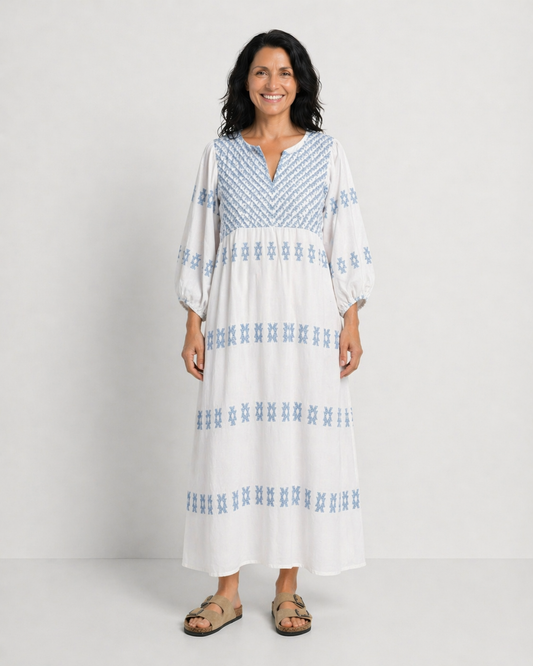 MIREIA | VESTIDO MAXI CON BORDADOS Y ESCOTE EN V