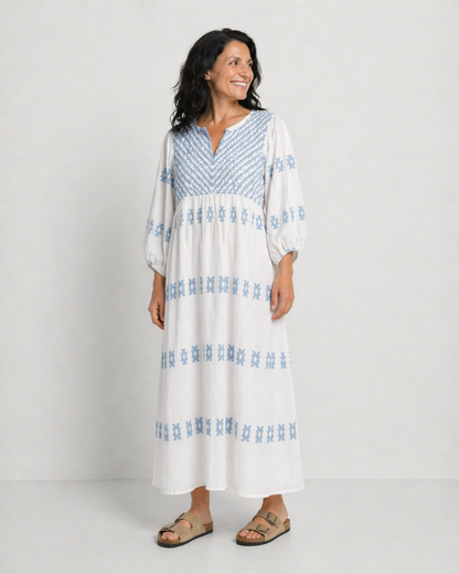 MIREIA | VESTIDO MAXI CON BORDADOS Y ESCOTE EN V