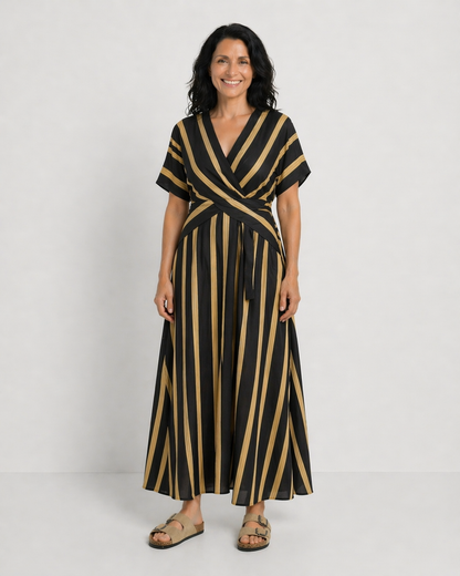 LARA | VESTIDO MIDI DE RAYAS CON ESCOTE EN V
