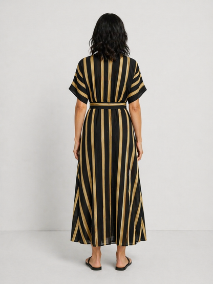 LARA | VESTIDO MIDI DE RAYAS CON ESCOTE EN V