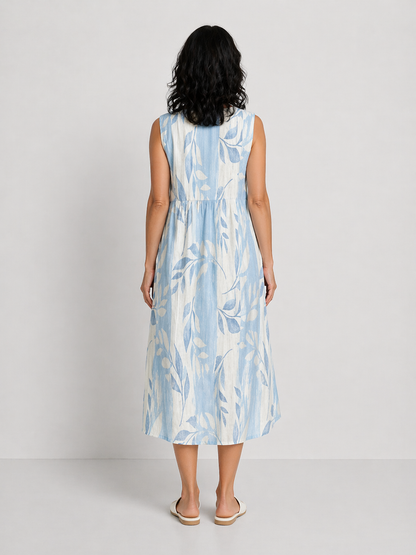 ÁNGELA | VESTIDO MIDI SIN MANGAS CON ESTAMPADO DE HOJAS