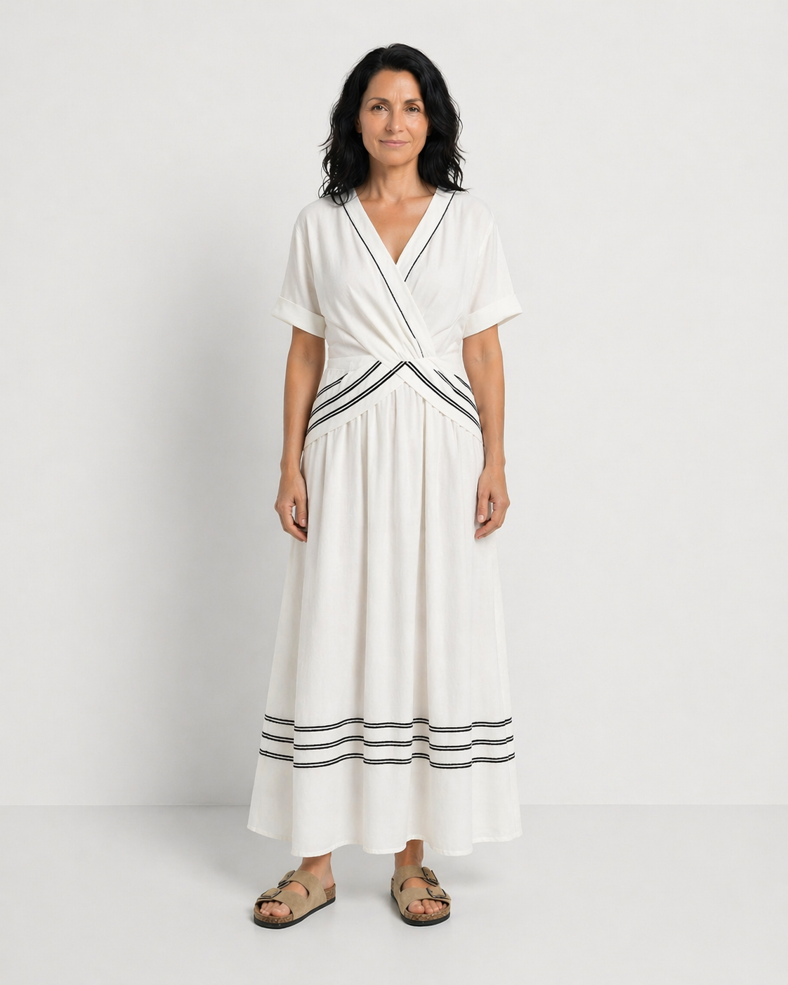 NURIA | VESTIDO MIDI CON ESCOTE EN V Y MANGAS CORTAS
