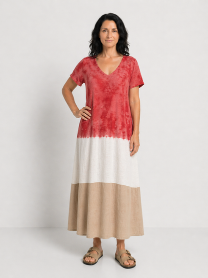 NATALIA | VESTIDO MIDI CON BLOQUES DE COLOR Y MANGAS CORTAS