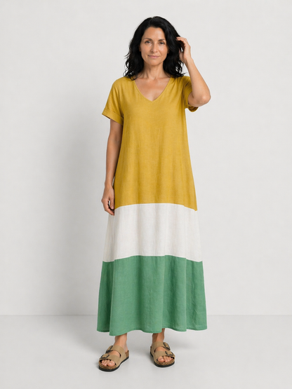 NATALIA | VESTIDO MIDI CON BLOQUES DE COLOR Y MANGAS CORTAS