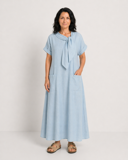 CARMEN | VESTIDO MAXI CON CUELLO REDONDO Y BOLSILLOS